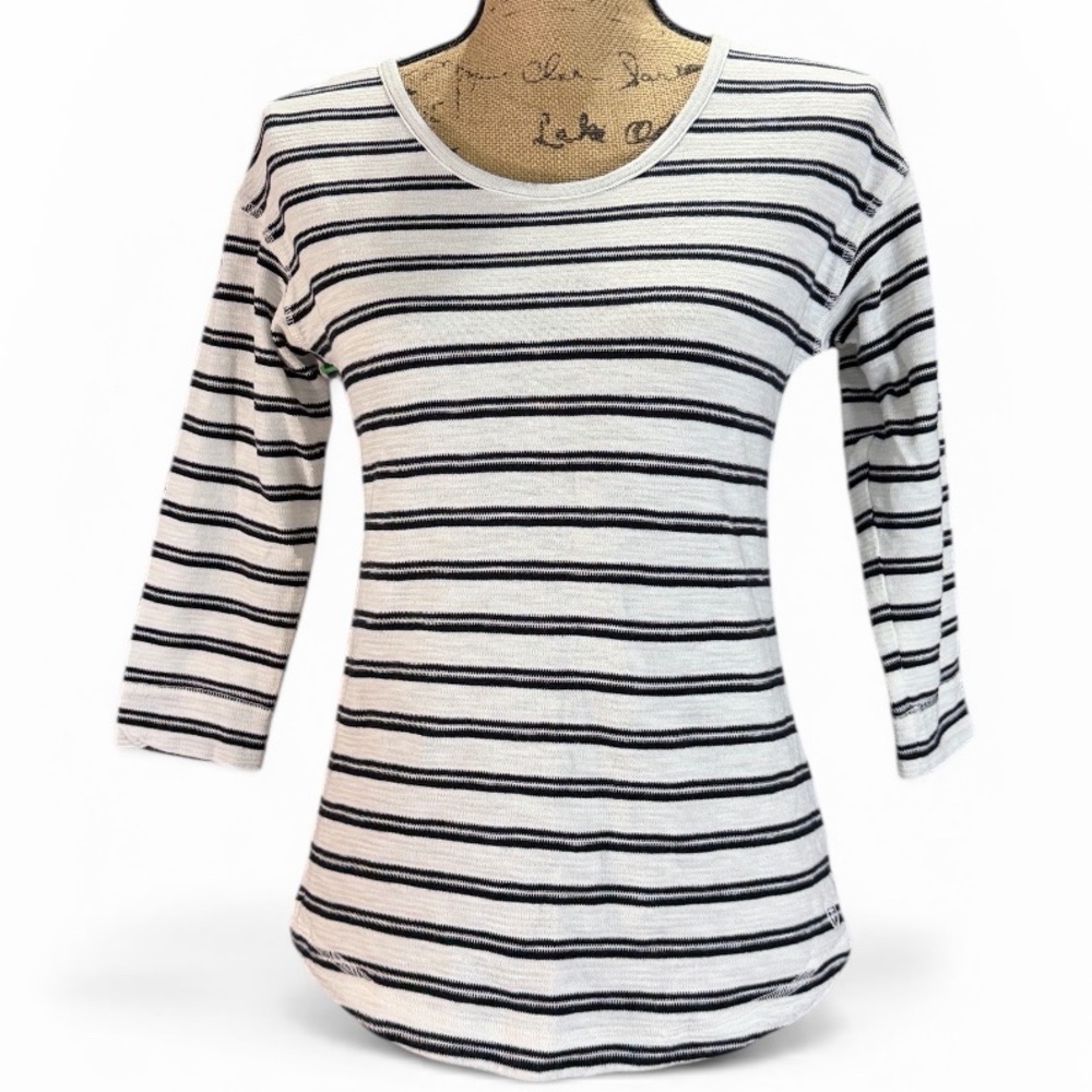 T by Talbots EC Black and White Striped top Criss crossed back with cutouts XS